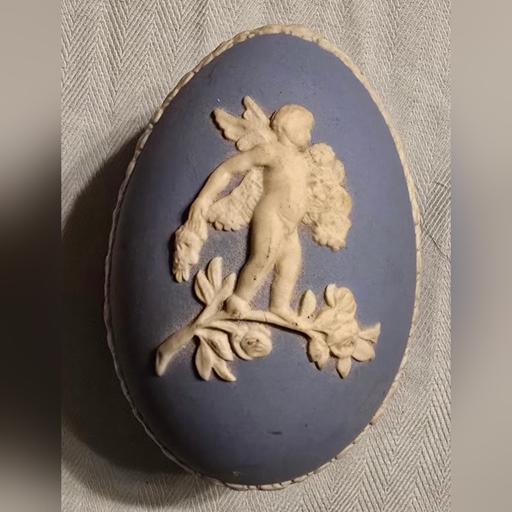 Blue Wedgwood Jasperware Egg Trinket Box